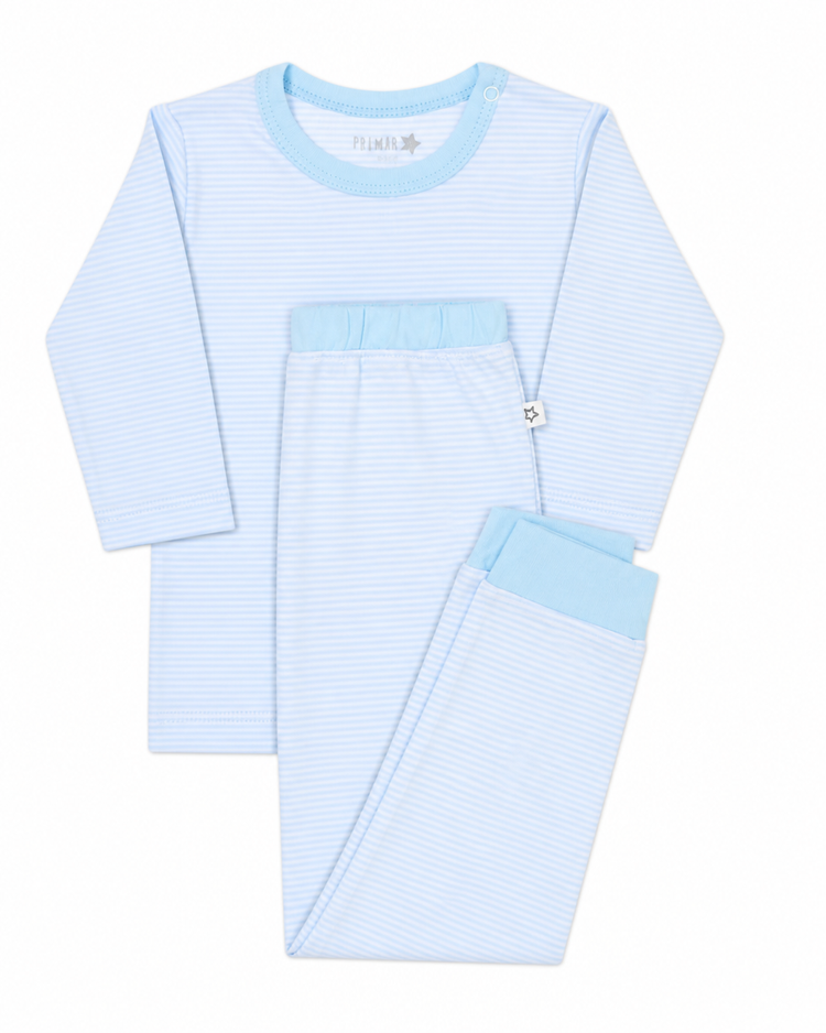 Conjunto Pijama Largo Rayas Celeste