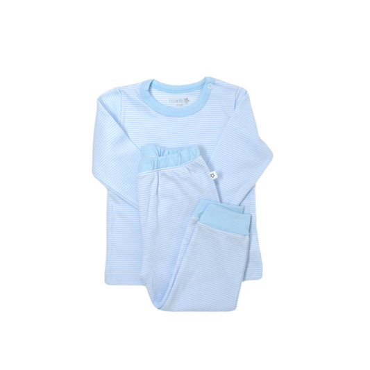 Conjunto Pijama Largo Rayas Celeste